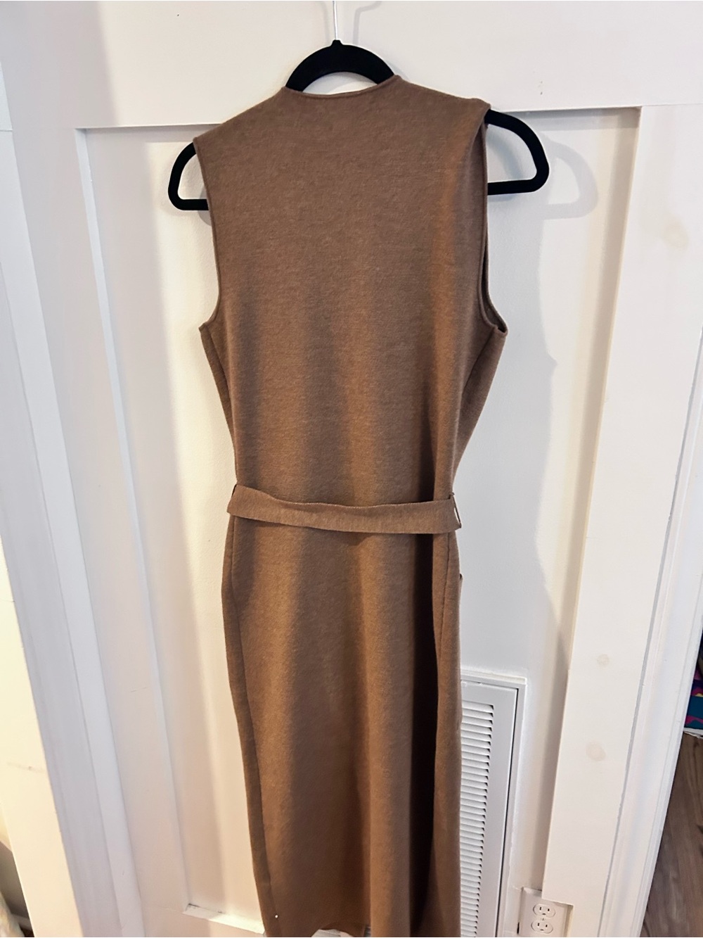Pearl by Lela Rose Camel Wool Blend Sleeveless Belted Midi Sweater Dress Size S - Picture 5 of 6